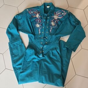 Teal Embroidered Jumpsuit